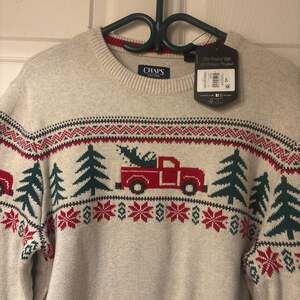 Chaps Men's Holiday Red Truck Graphic Crewneck Sweater